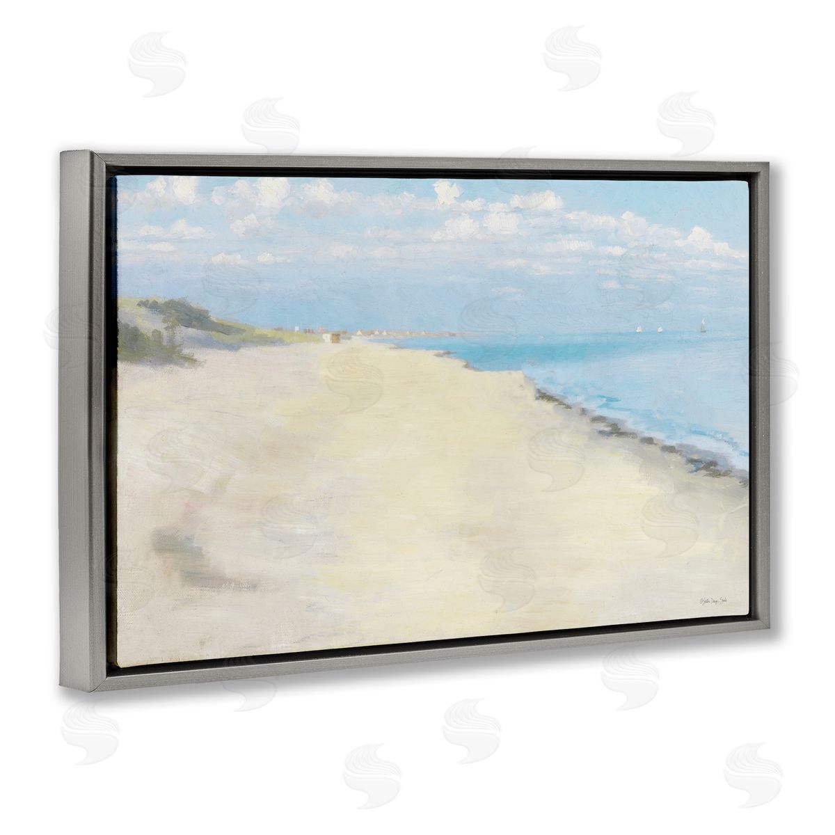 Stellar Design Studio Solemn Beach Tide Gray Floating Frame Canvas Wall Art Print