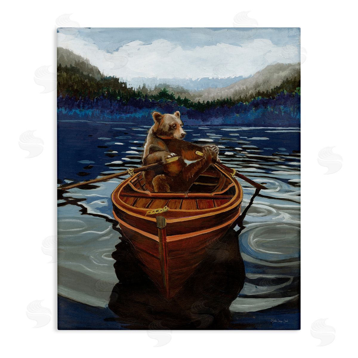 Stellar Design Studio Brown Bear on Row Boat Canvas Wall Art Print