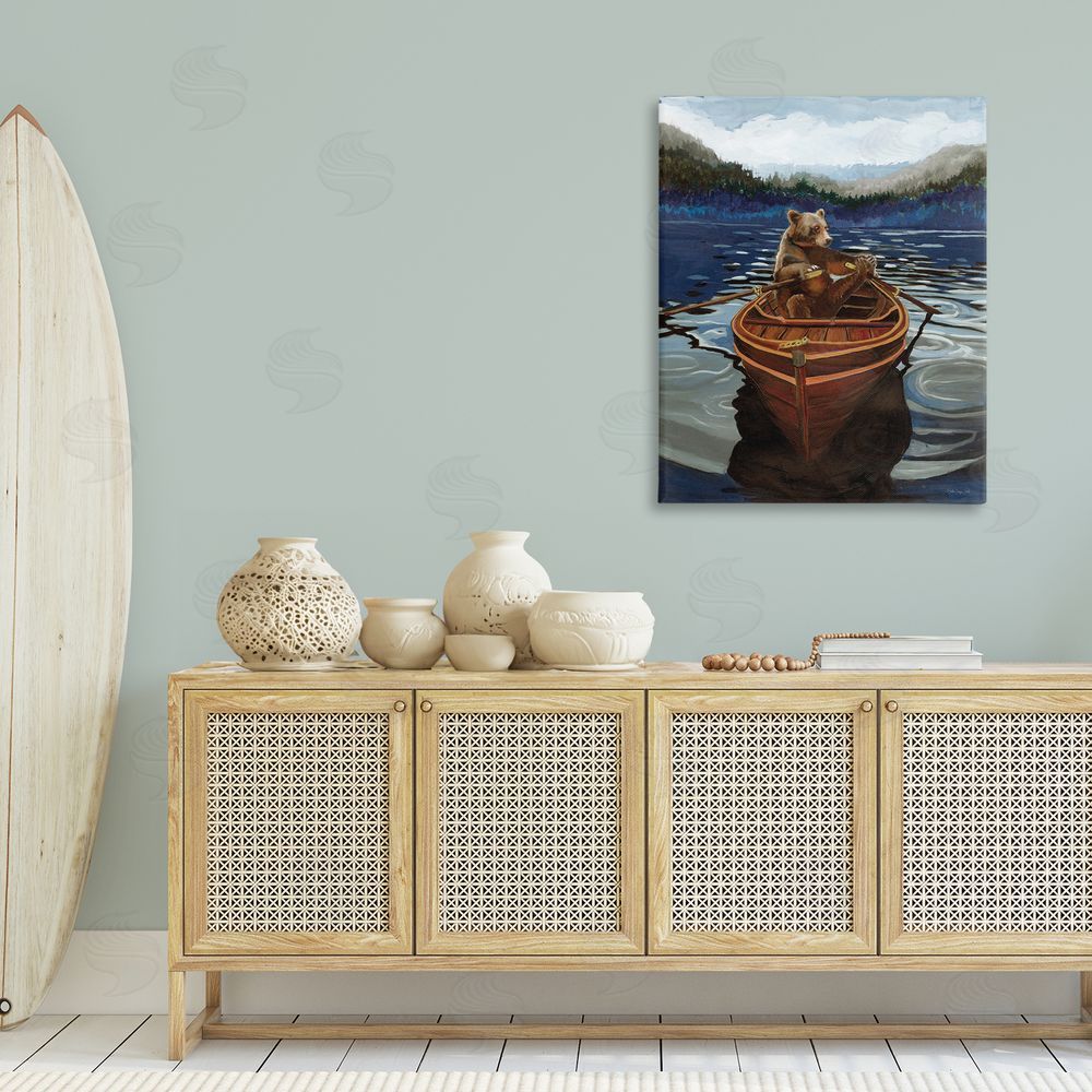 Stellar Design Studio Brown Bear on Row Boat Canvas Wall Art Print in Room