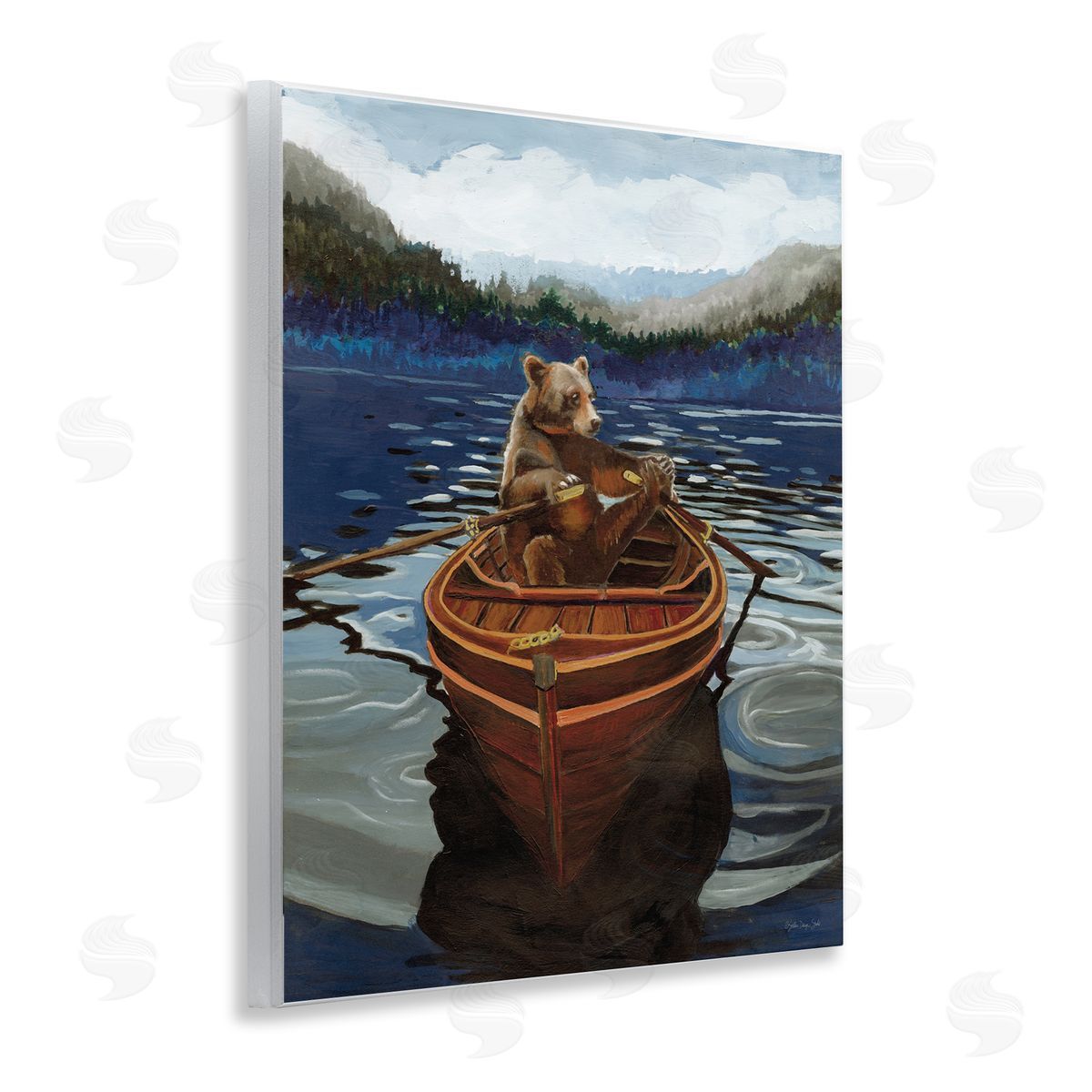 Stellar Design Studio Brown Bear on Row Boat Wooden Wall Plaque Art Print