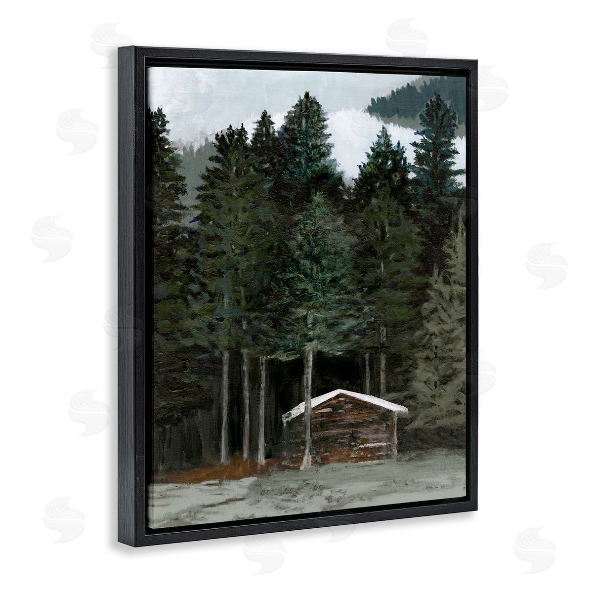 Stellar Design Studio Log Cabin Forest Thicket Black Floating Frame Canvas Wall Art Print