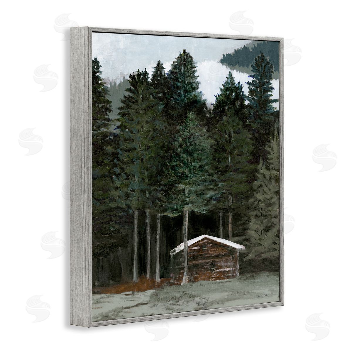 Stellar Design Studio Log Cabin Forest Thicket Gray Framed Giclee Wall Art Print
