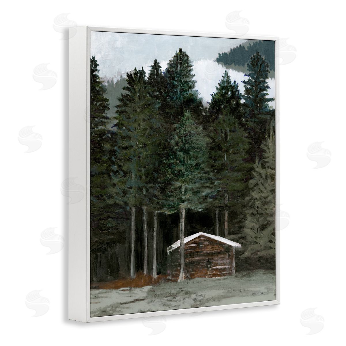 Stellar Design Studio Log Cabin Forest Thicket White Framed Giclee Wall Art Print