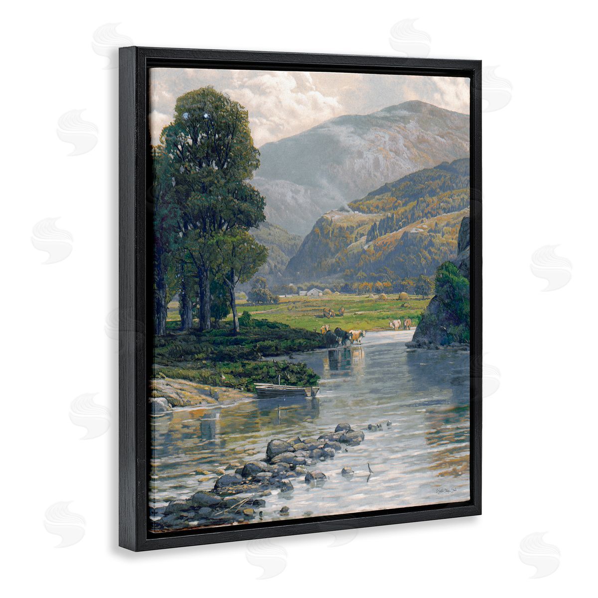 Stellar Design Studio Pebbled Creek Terrain Black Floating Frame Canvas Wall Art Print