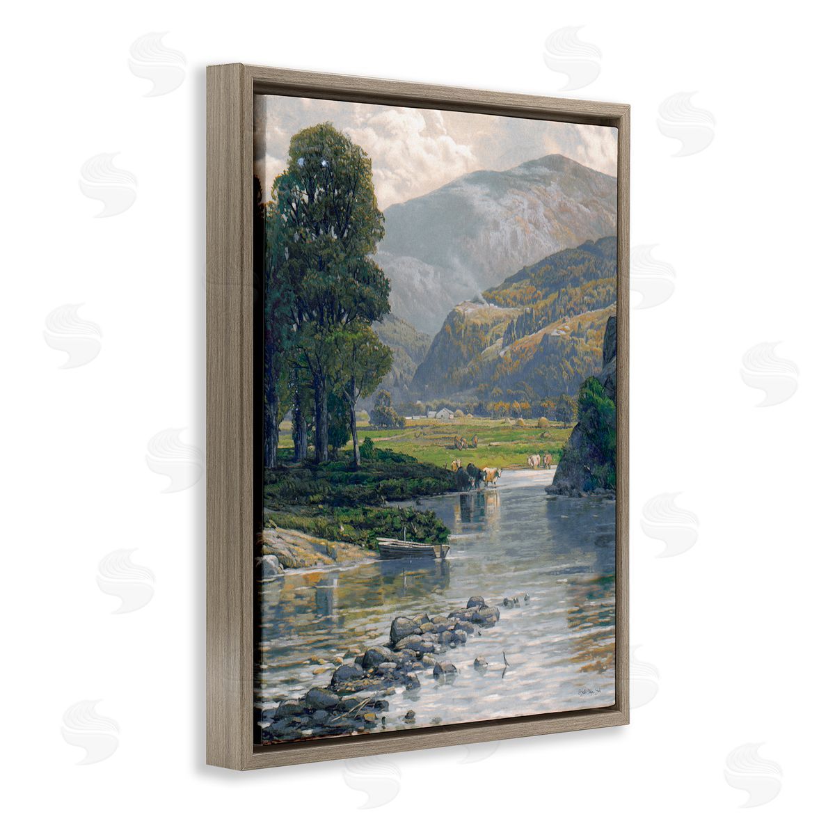 Stellar Design Studio Pebbled Creek Terrain Brown Floating Frame Canvas Wall Art Print