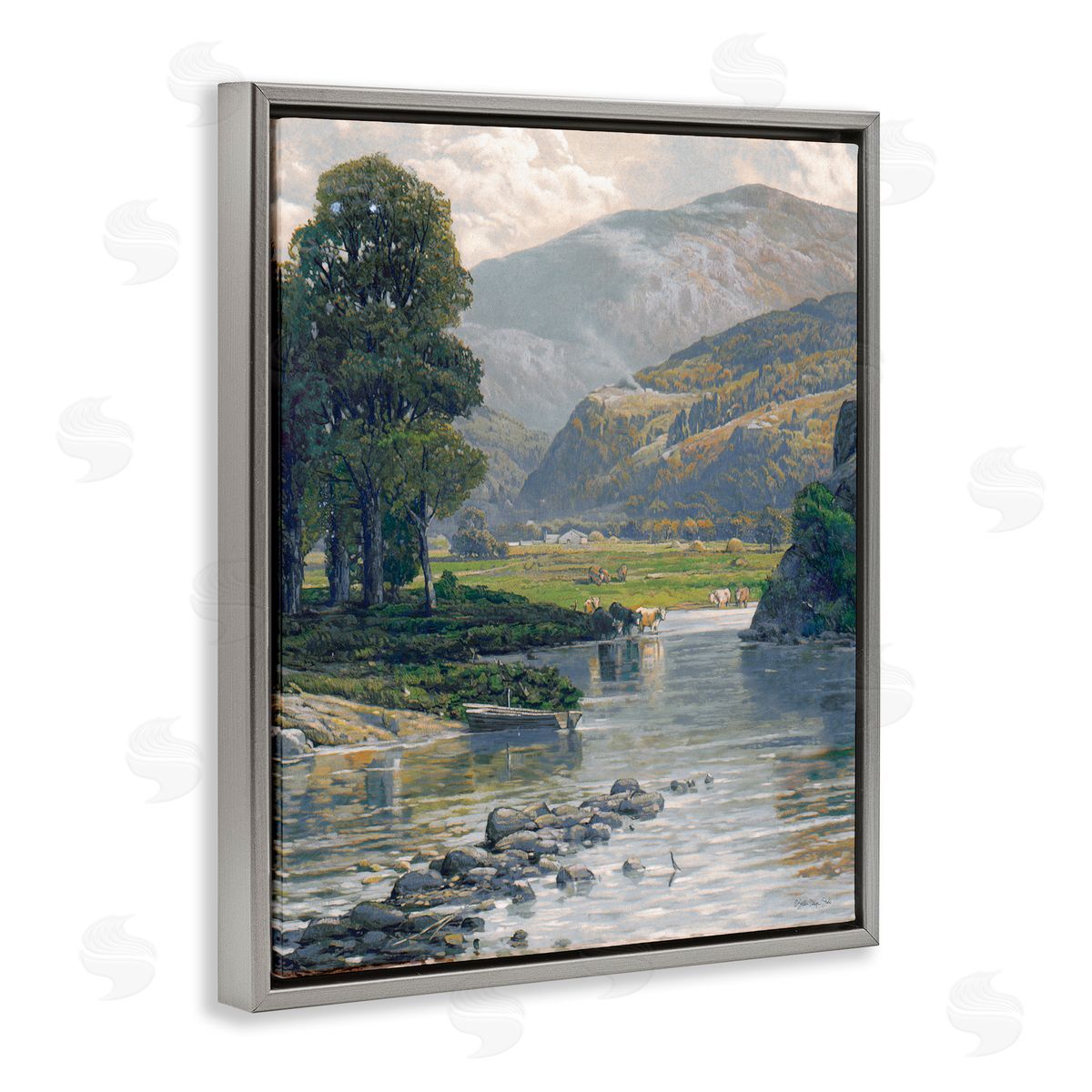 Stellar Design Studio Pebbled Creek Terrain Gray Floating Frame Canvas Wall Art Print