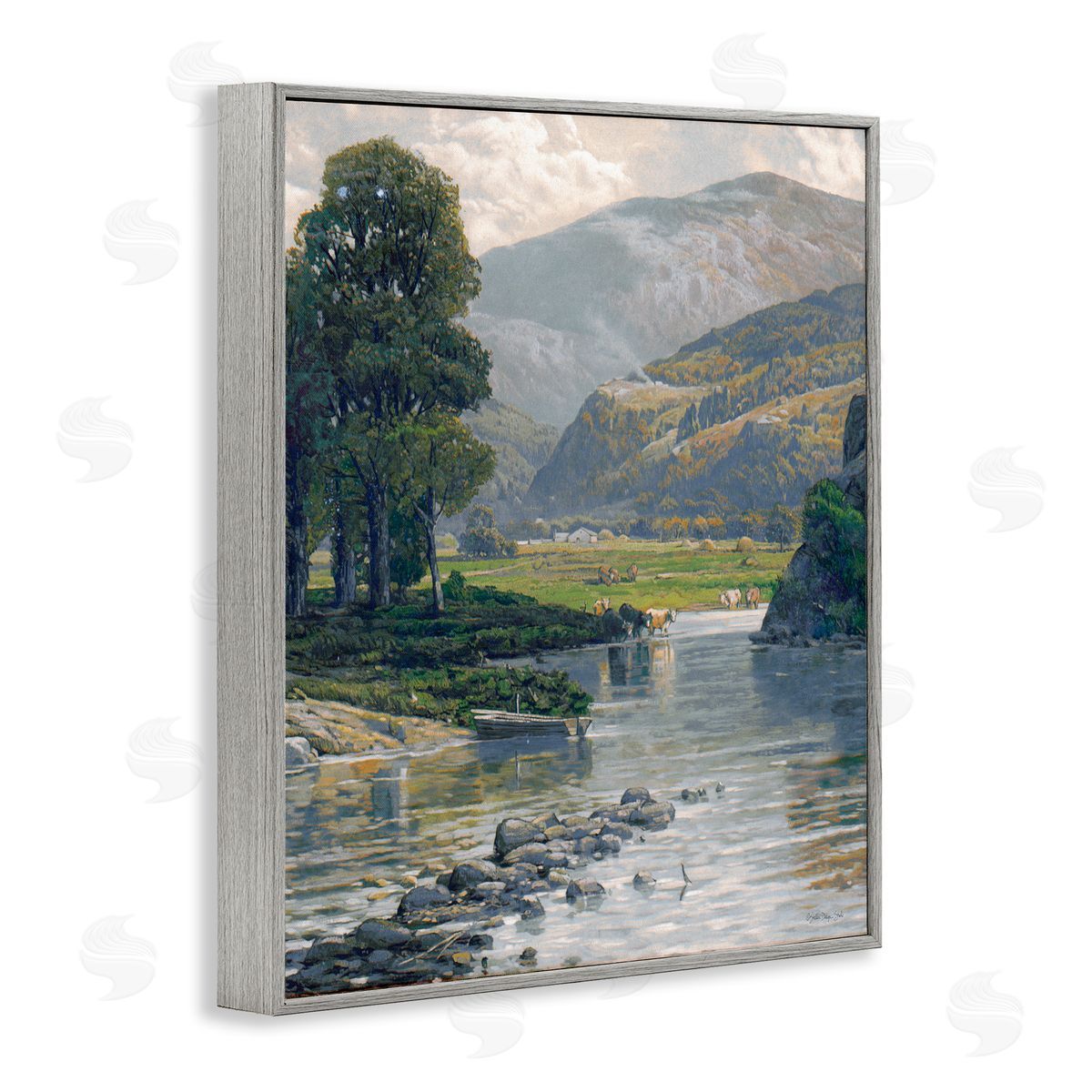 Stellar Design Studio Pebbled Creek Terrain Gray Framed Giclee Wall Art Print