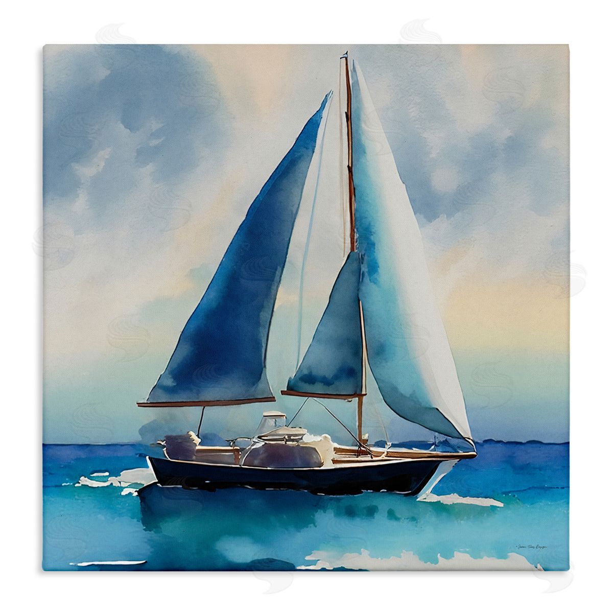 Yass Naffas Designs Watercolor Style Sailboat Canvas Wall Art Print