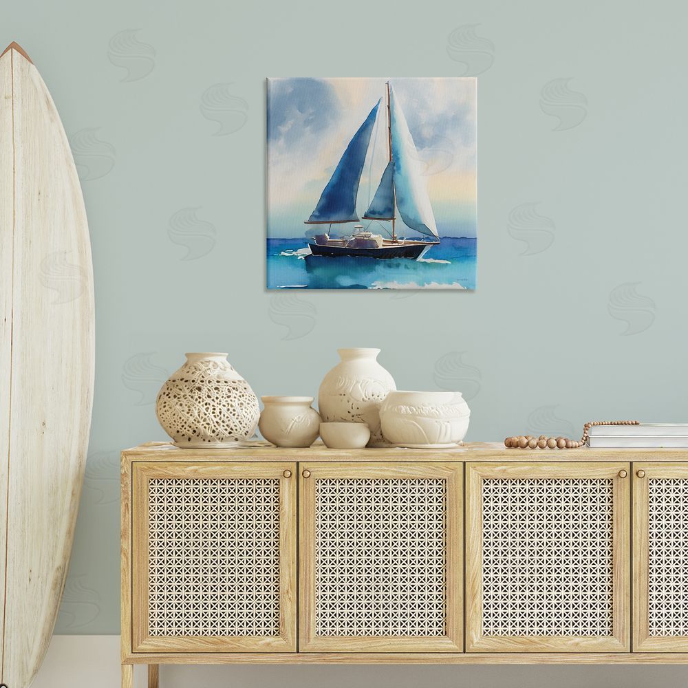 Yass Naffas Designs Watercolor Style Sailboat Canvas Wall Art Print in Room