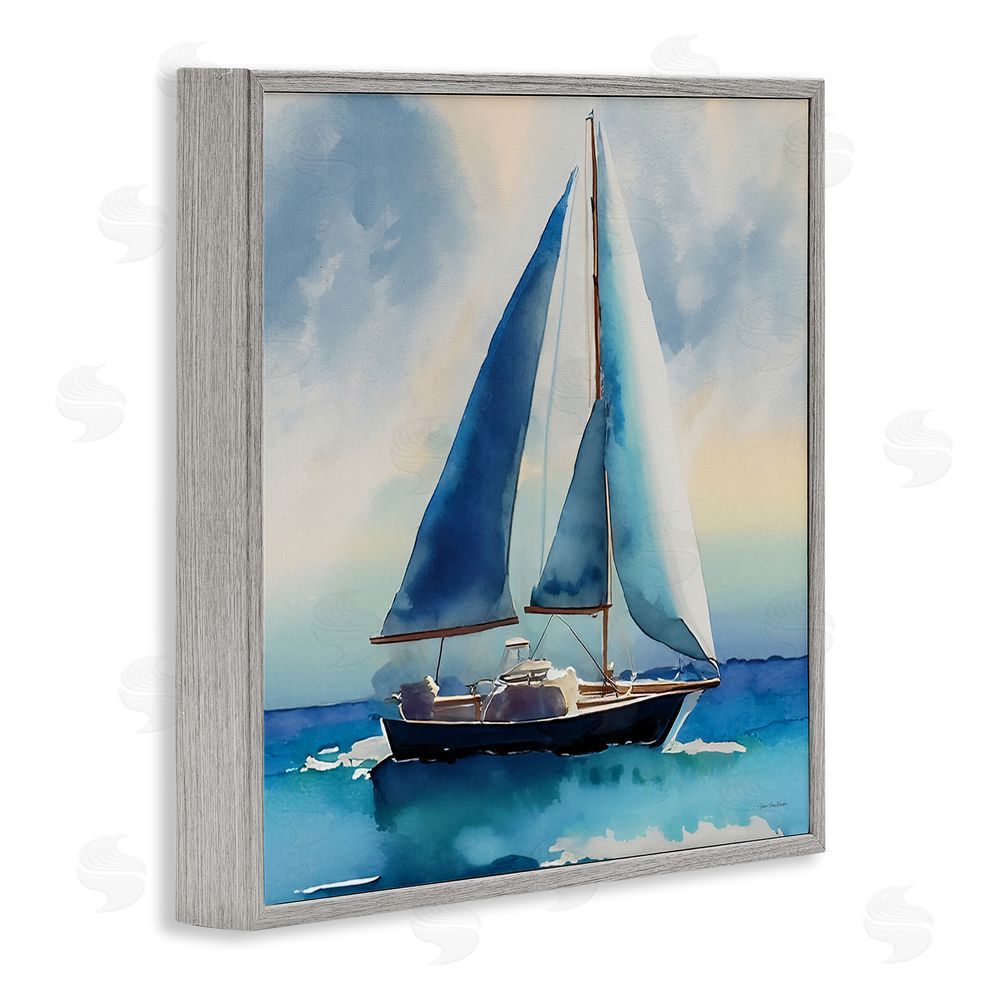Yass Naffas Designs Watercolor Style Sailboat Gray Framed Giclee Wall Art Print