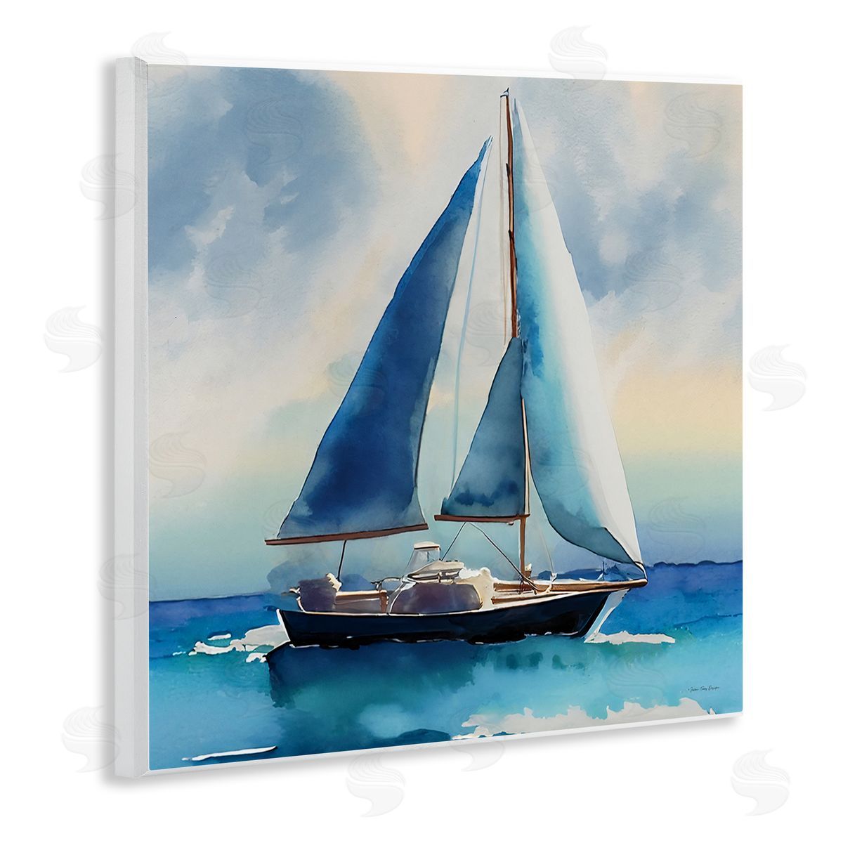 Yass Naffas Designs Watercolor Style Sailboat Wooden Wall Plaque Art Print