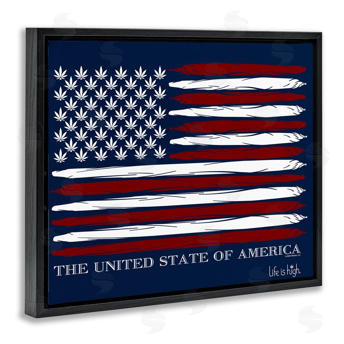Higher Learning/Life Is High Herb America Flag Black Floating Frame Canvas Wall Art Print