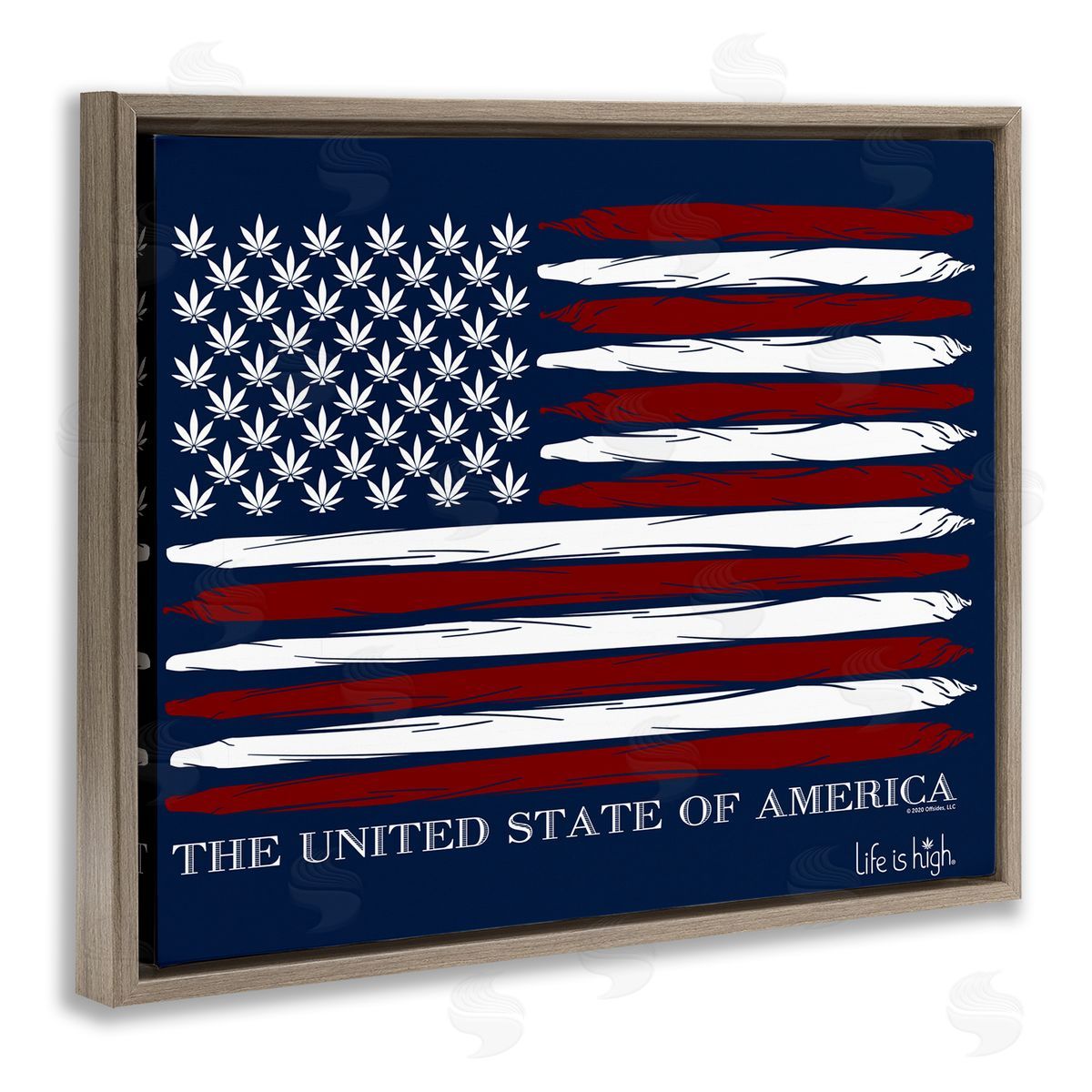 Higher Learning/Life Is High Herb America Flag Brown Floating Frame Canvas Wall Art Print