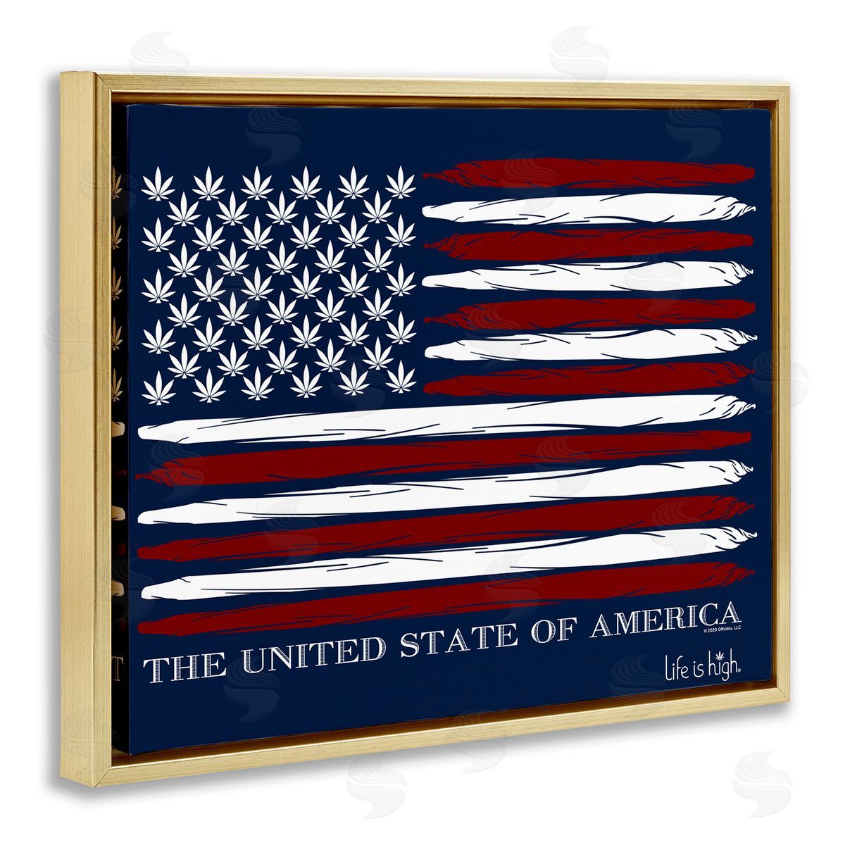 Higher Learning/Life Is High Herb America Flag Gold Floating Frame Canvas Wall Art Print