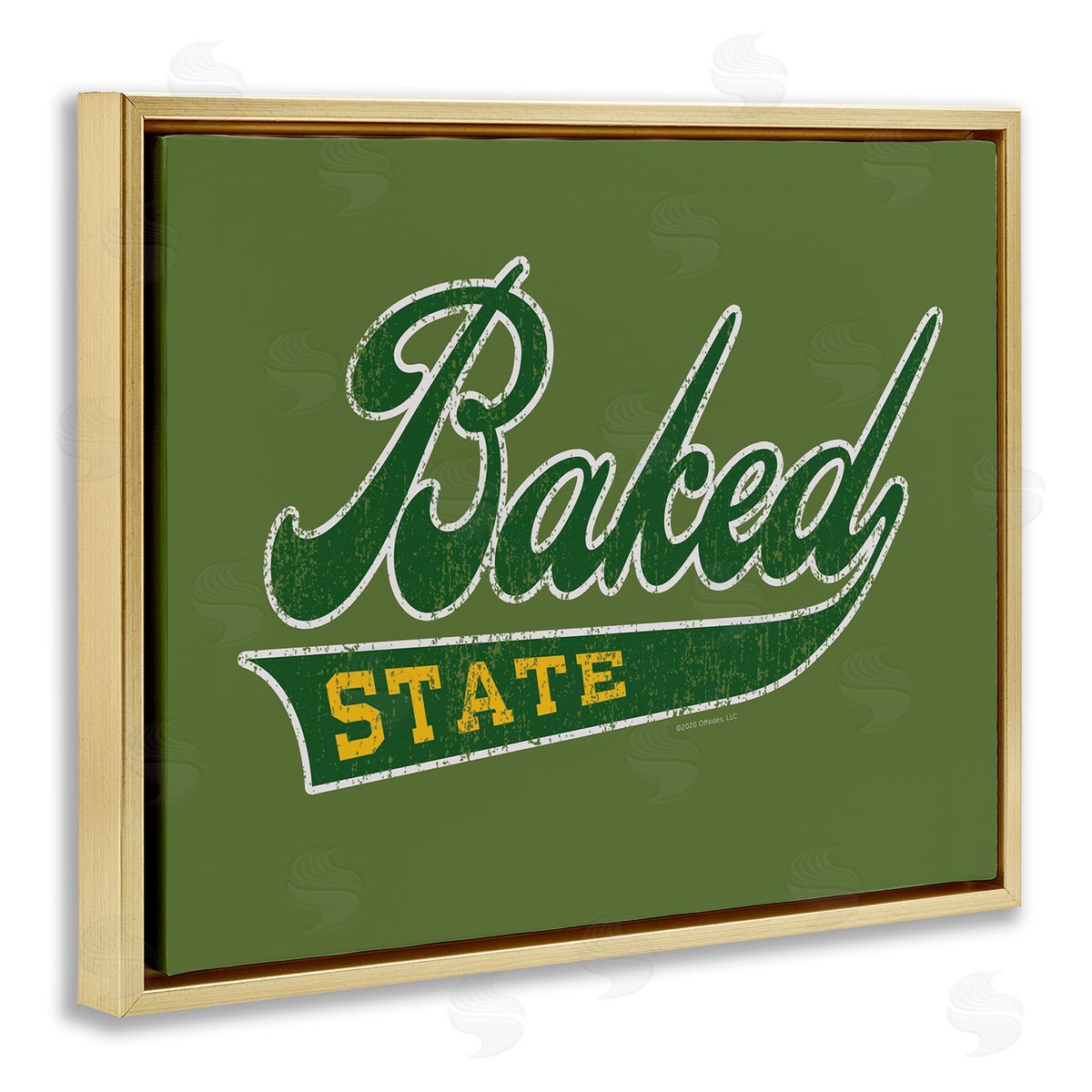 Classic Cannabis/Life Is High Baked State Varsity Style Gold Floating Frame Canvas Wall Art Print