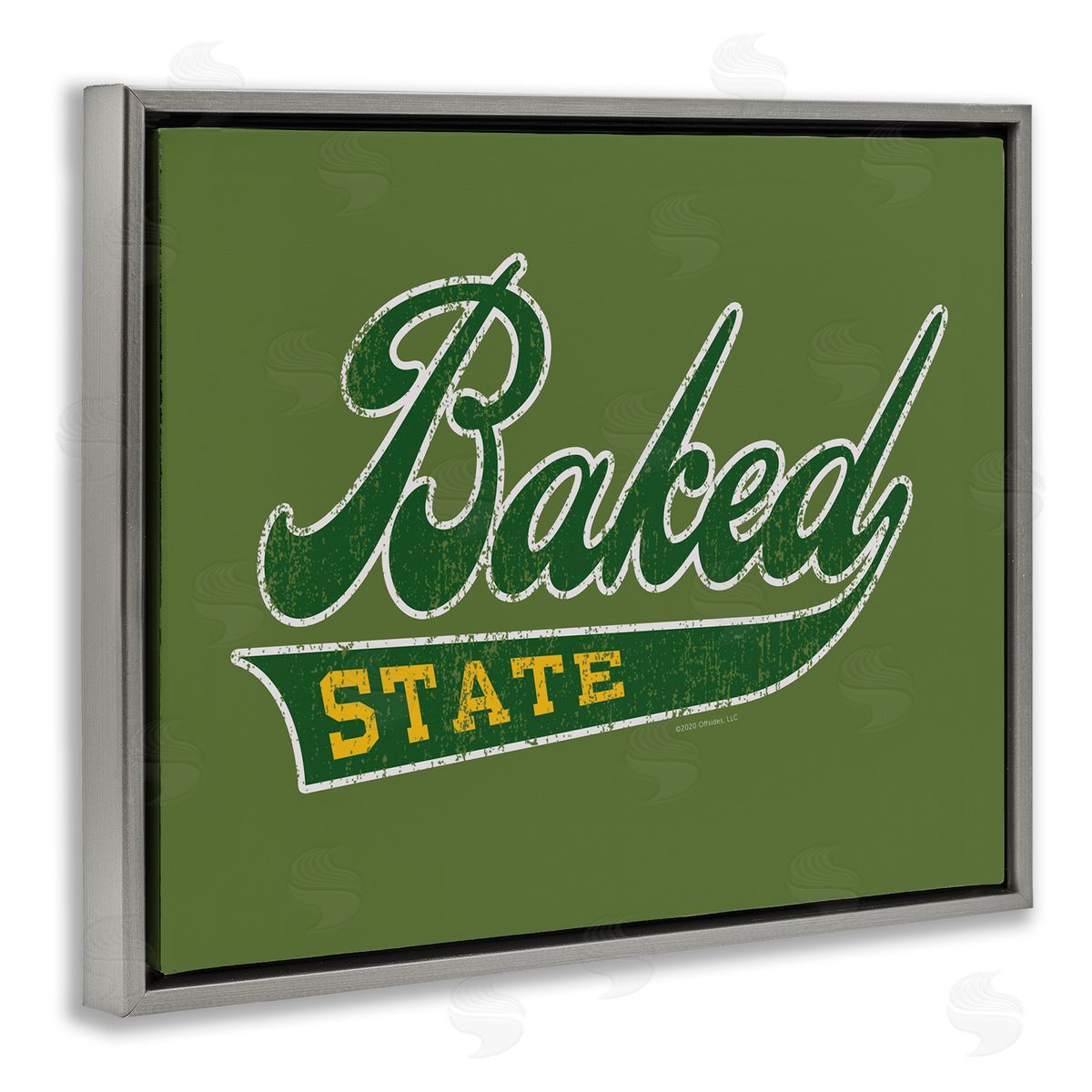 Classic Cannabis/Life Is High Baked State Varsity Style Gray Floating Frame Canvas Wall Art Print
