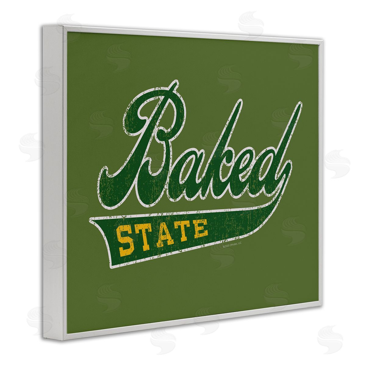 Classic Cannabis/Life Is High Baked State Varsity Style White Framed Giclee Wall Art Print