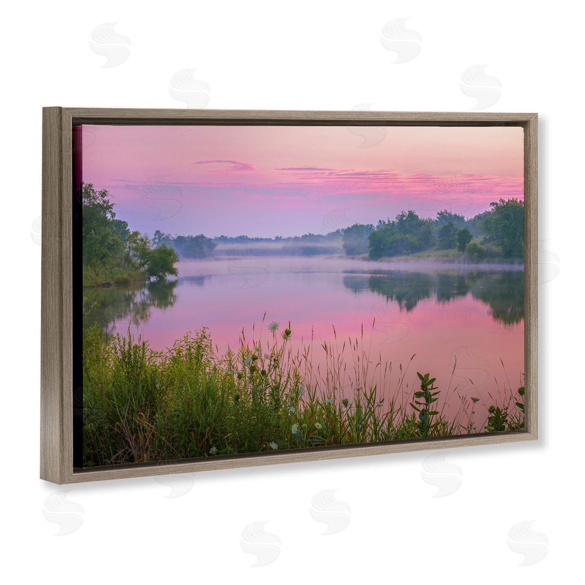 Marty Hulsebos Pink Dawn Sunrise Lake Brown Floating Frame Canvas Wall Art Print