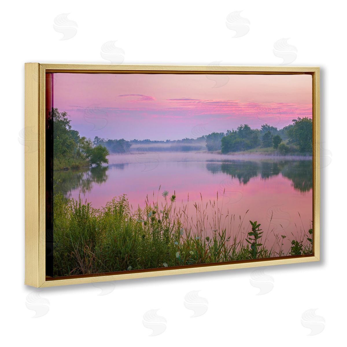 Marty Hulsebos Pink Dawn Sunrise Lake Gold Floating Frame Canvas Wall Art Print