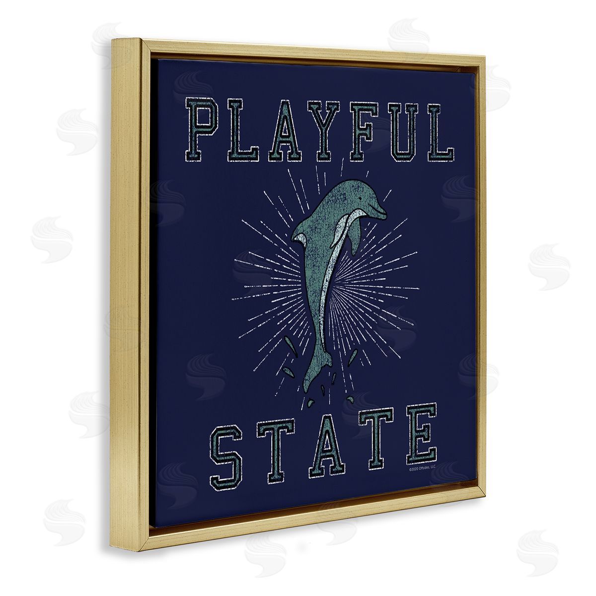 Spirit Animals/Life Is High Playful State Dolphin Gold Floating Frame Canvas Wall Art Print