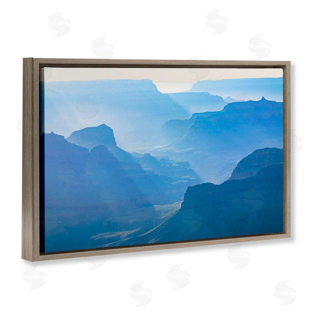 Marty Hulsebos Blue Sunlit Peaks Brown Floating Frame Canvas Wall Art Print