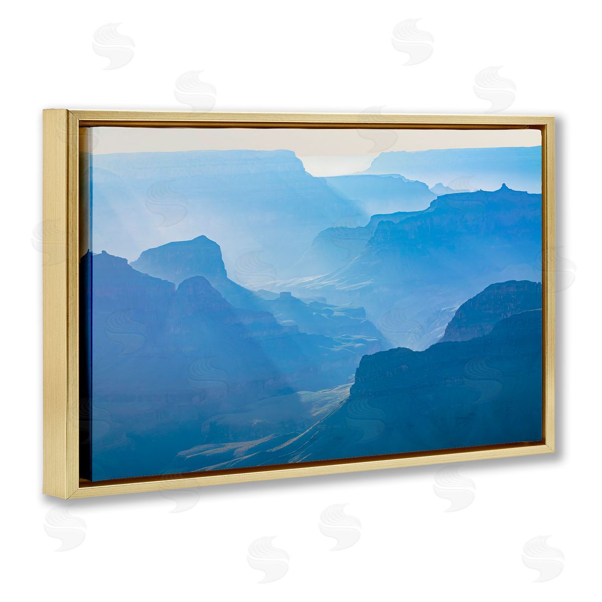 Marty Hulsebos Blue Sunlit Peaks Gold Floating Frame Canvas Wall Art Print