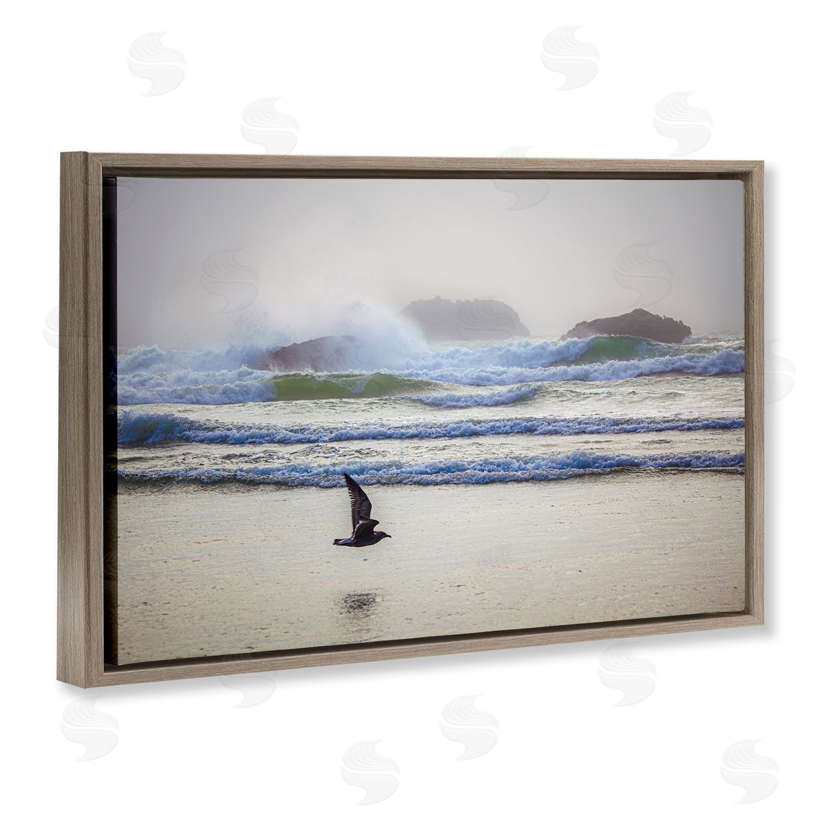 Marty Hulsebos Flying Low over Shore Brown Floating Frame Canvas Wall Art Print