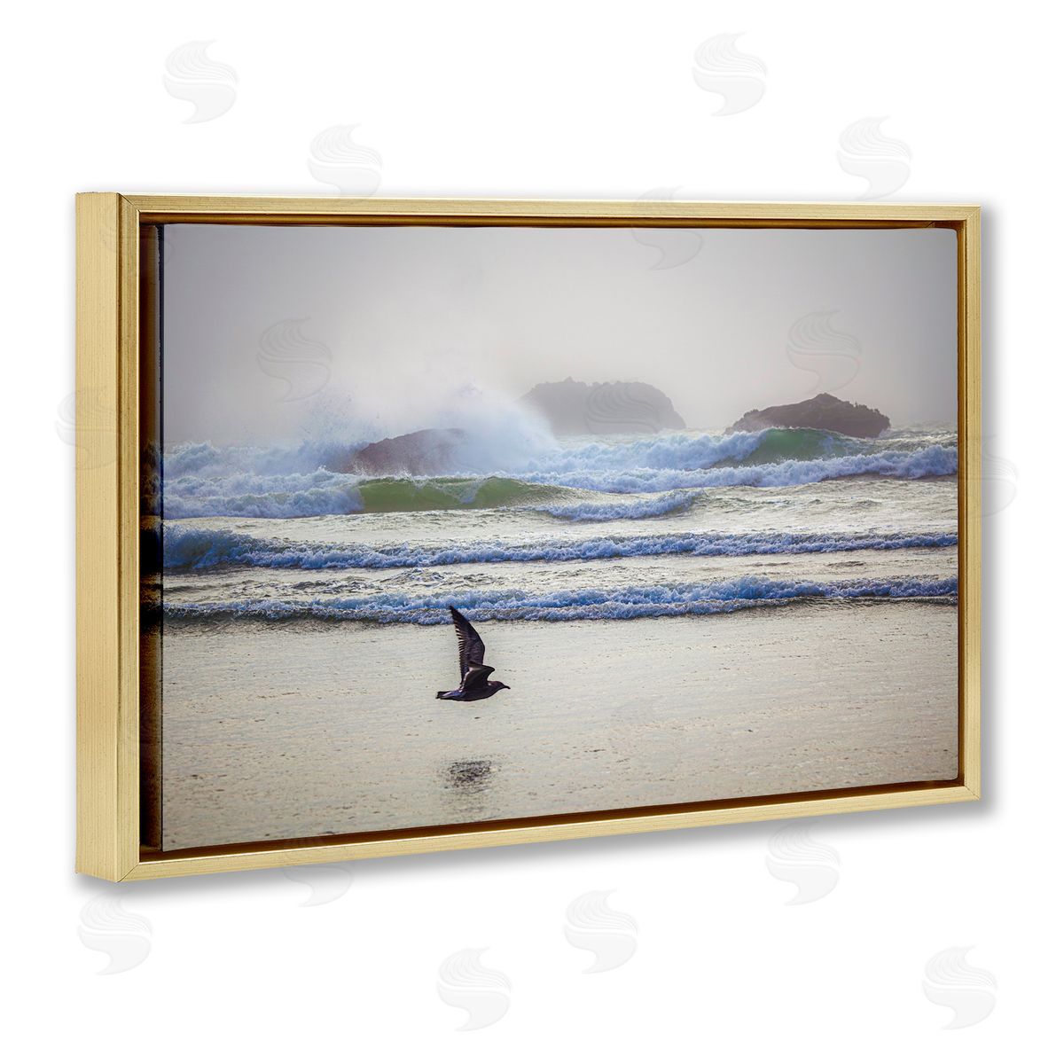 Marty Hulsebos Flying Low over Shore Gold Floating Frame Canvas Wall Art Print