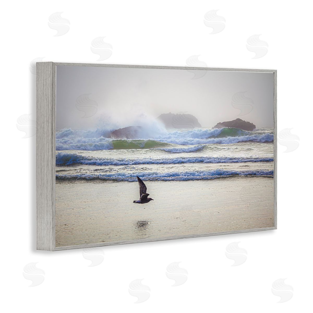 Marty Hulsebos Flying Low over Shore Gray Framed Giclee Wall Art Print