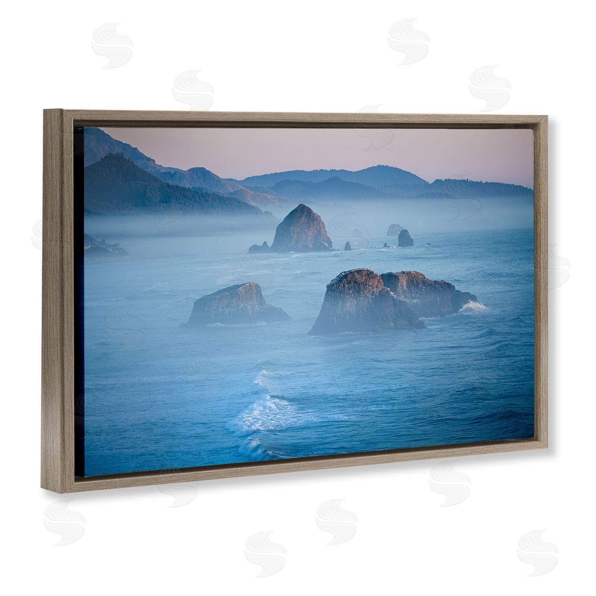 Marty Hulsebos Rocks Protruding from Sea Brown Floating Frame Canvas Wall Art Print