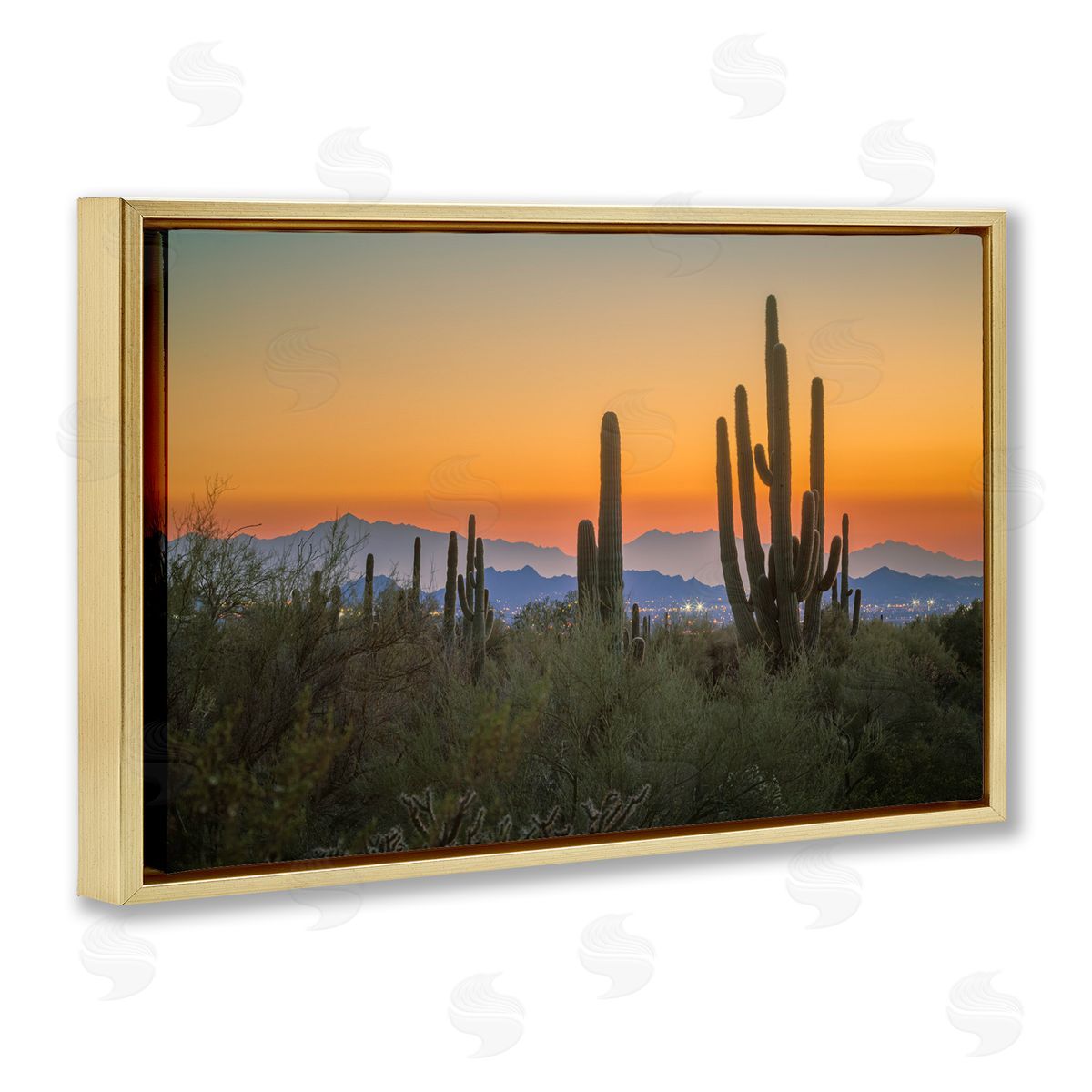 Marty Hulsebos Looming Cacti Sunset Gold Floating Frame Canvas Wall Art Print