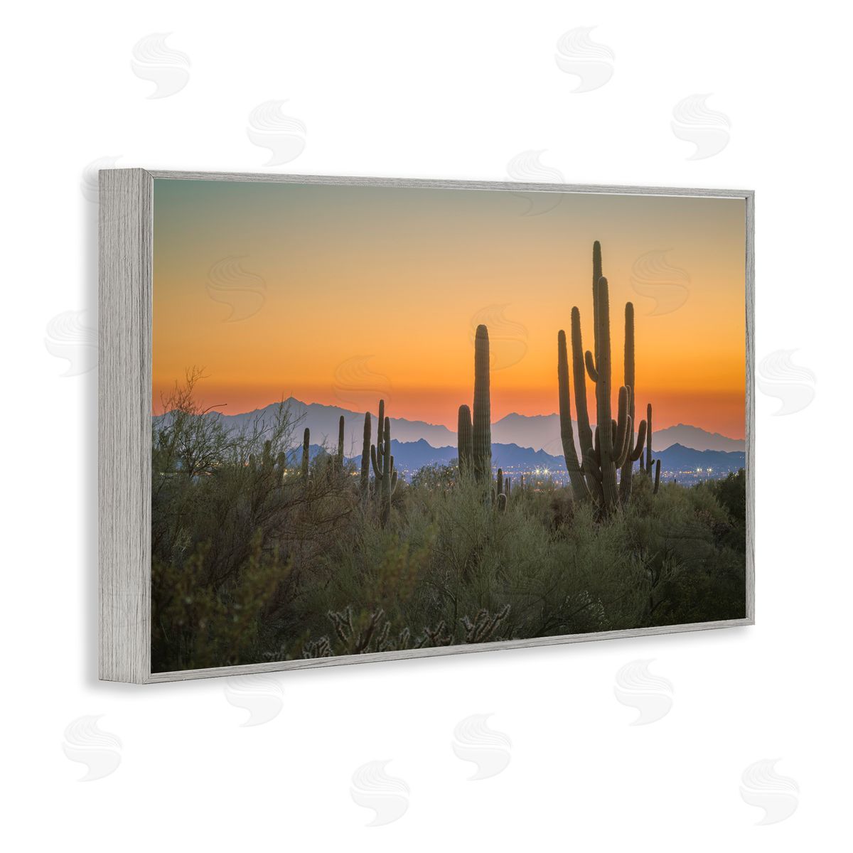 Marty Hulsebos Looming Cacti Sunset Gray Framed Giclee Wall Art Print
