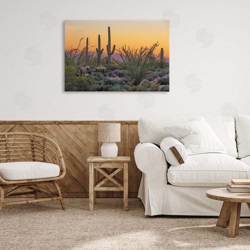 Marty Hulsebos Sunset Desertscape Cacti Canvas Wall Art Print in Room