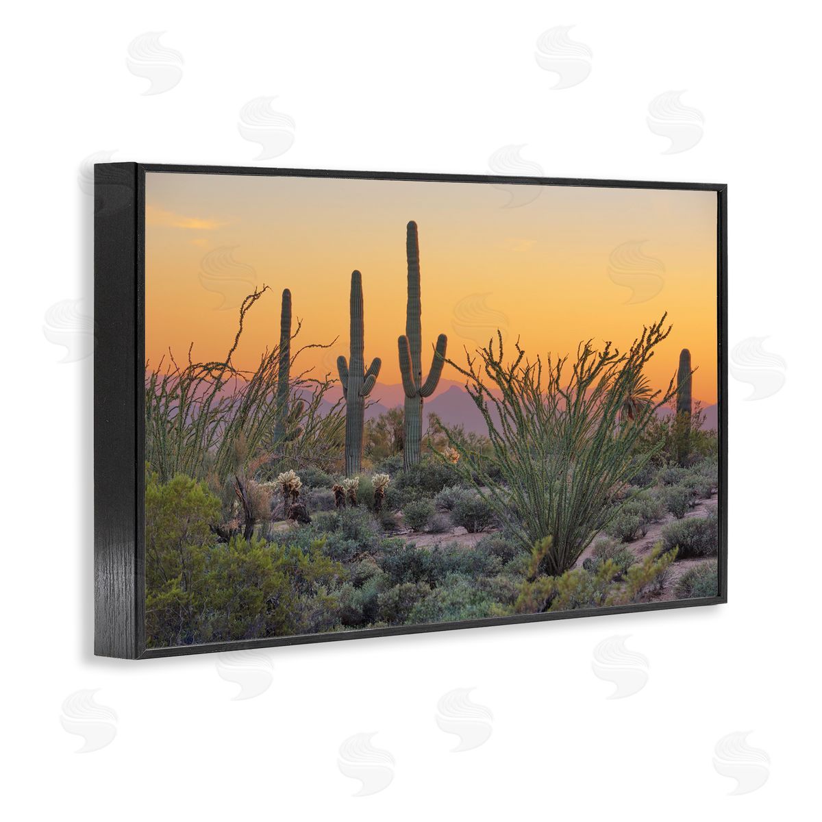 Marty Hulsebos Sunset Desertscape Cacti Black Framed Giclee Wall Art Print