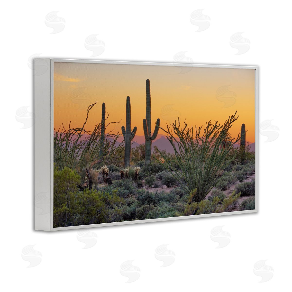 Marty Hulsebos Sunset Desertscape Cacti White Framed Giclee Wall Art Print