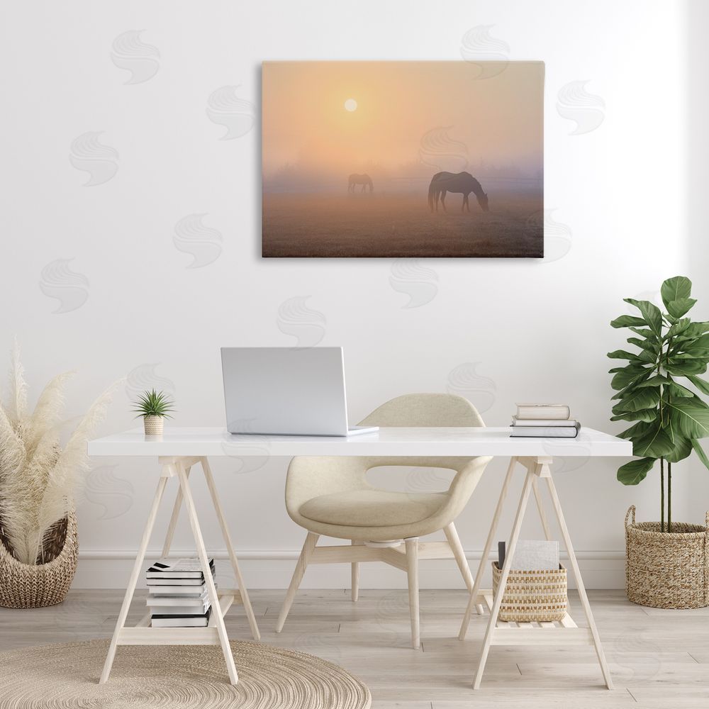 Marty Hulsebos Misty Sunlit Horses Canvas Wall Art Print in Room