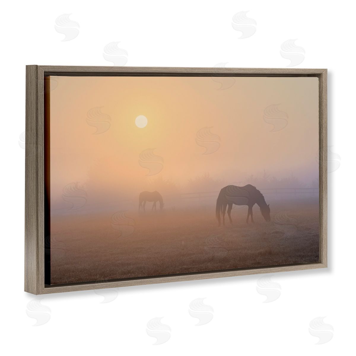 Marty Hulsebos Misty Sunlit Horses Brown Floating Frame Canvas Wall Art Print
