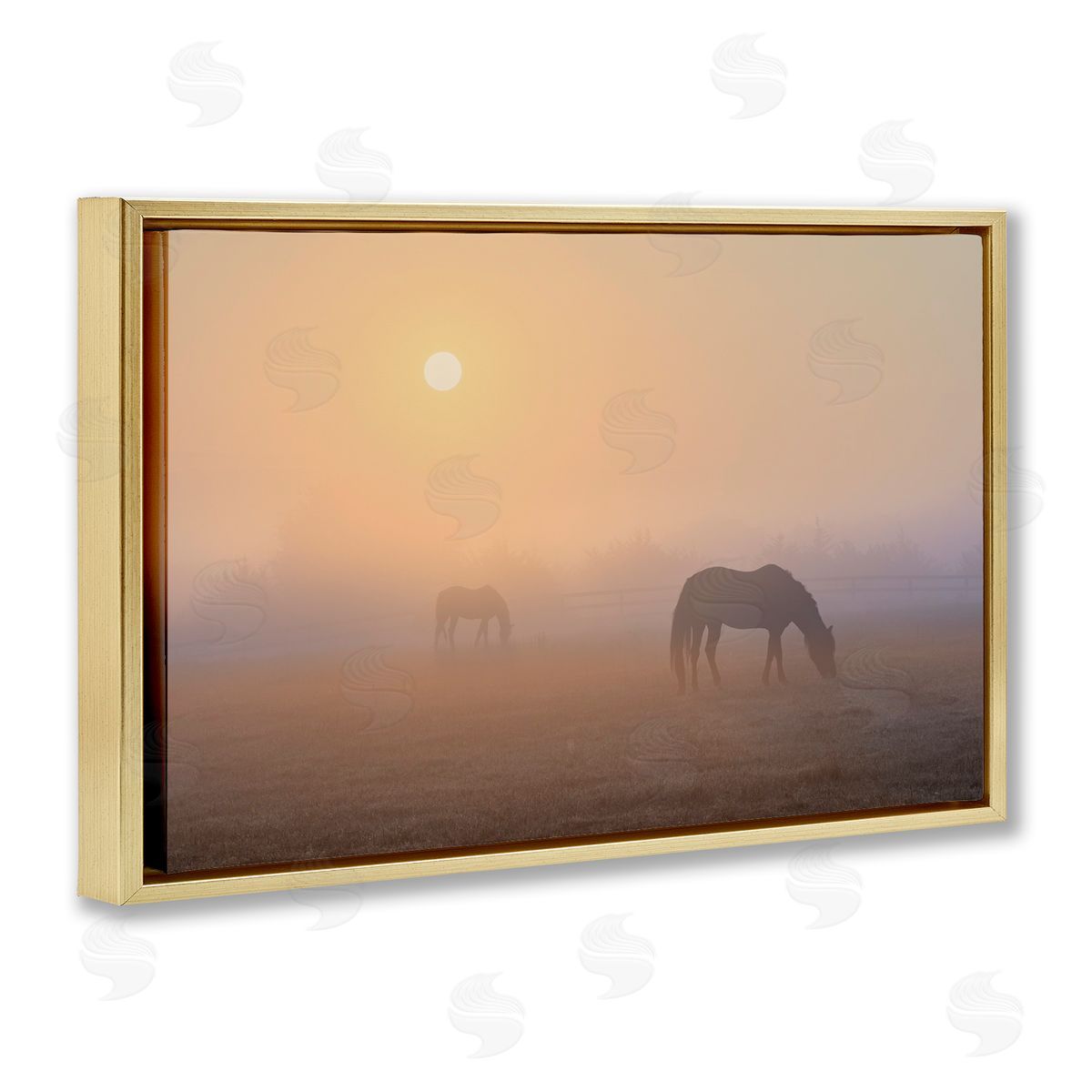 Marty Hulsebos Misty Sunlit Horses Gold Floating Frame Canvas Wall Art Print
