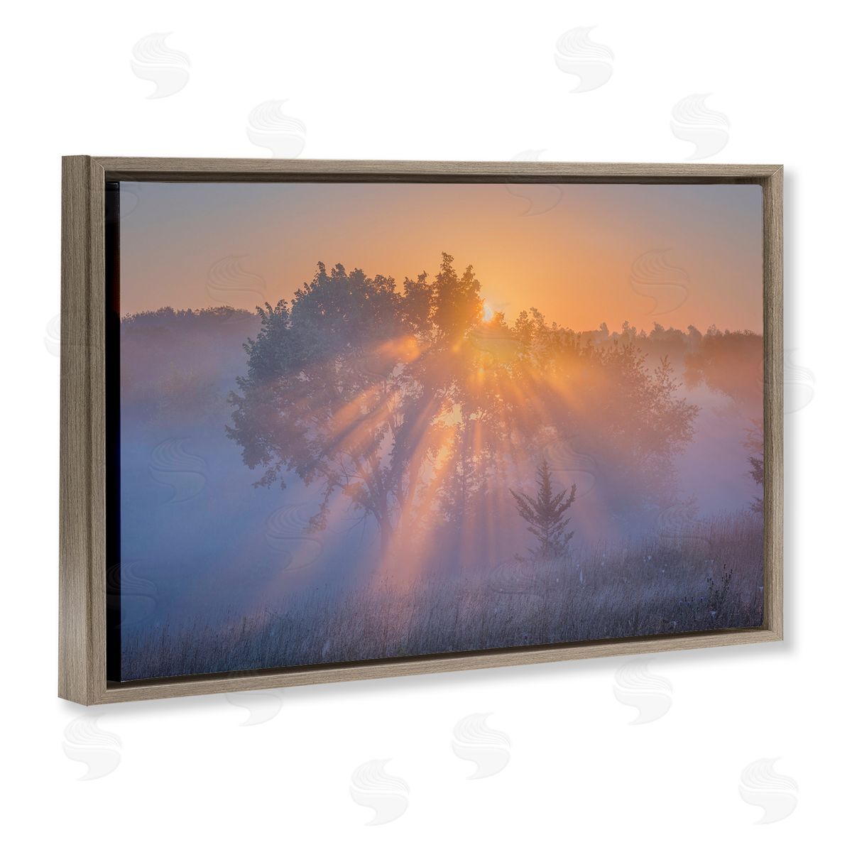 Marty Hulsebos Sun Rays Peeking Landscape Brown Floating Frame Canvas Wall Art Print