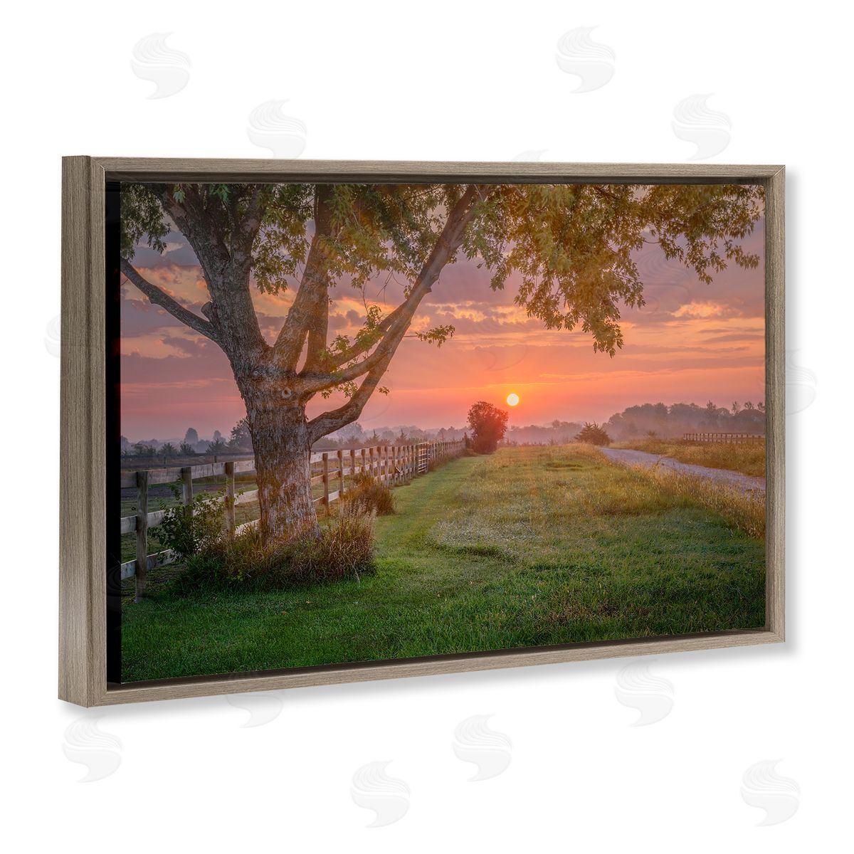 Marty Hulsebos Bold Sunrise in Countryside Brown Floating Frame Canvas Wall Art Print