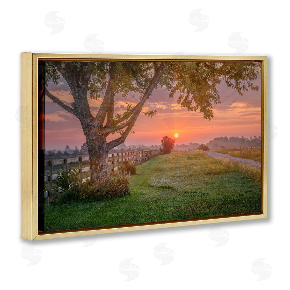Marty Hulsebos Bold Sunrise in Countryside Gold Floating Frame Canvas Wall Art Print