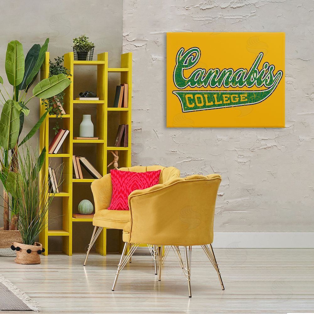 Higher Learning/Life Is High Cannabis College Varsity Canvas Wall Art Print in Room