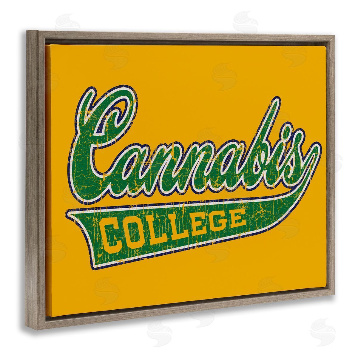 Higher Learning/Life Is High Cannabis College Varsity Brown Floating Frame Canvas Wall Art Print