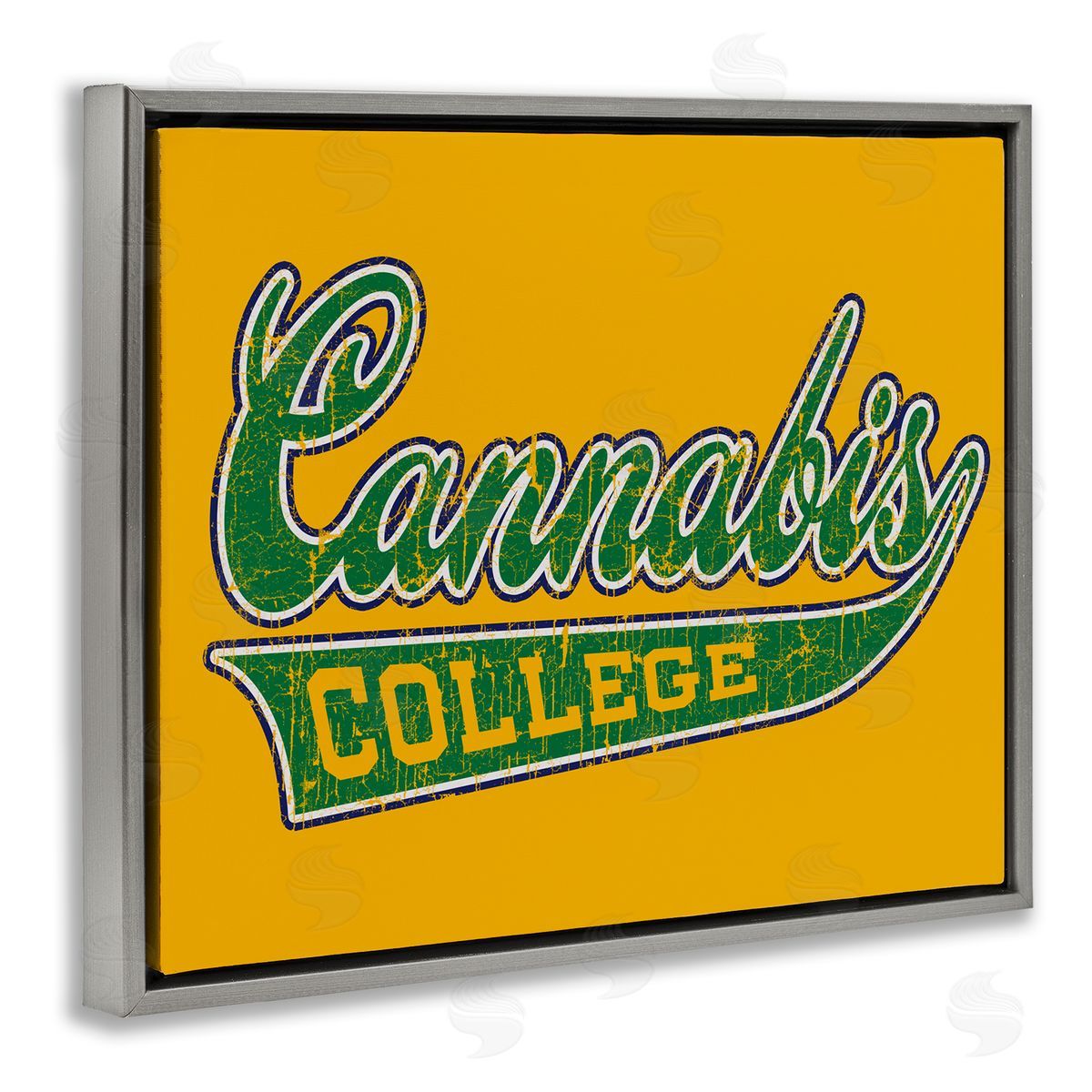 Higher Learning/Life Is High Cannabis College Varsity Gray Floating Frame Canvas Wall Art Print