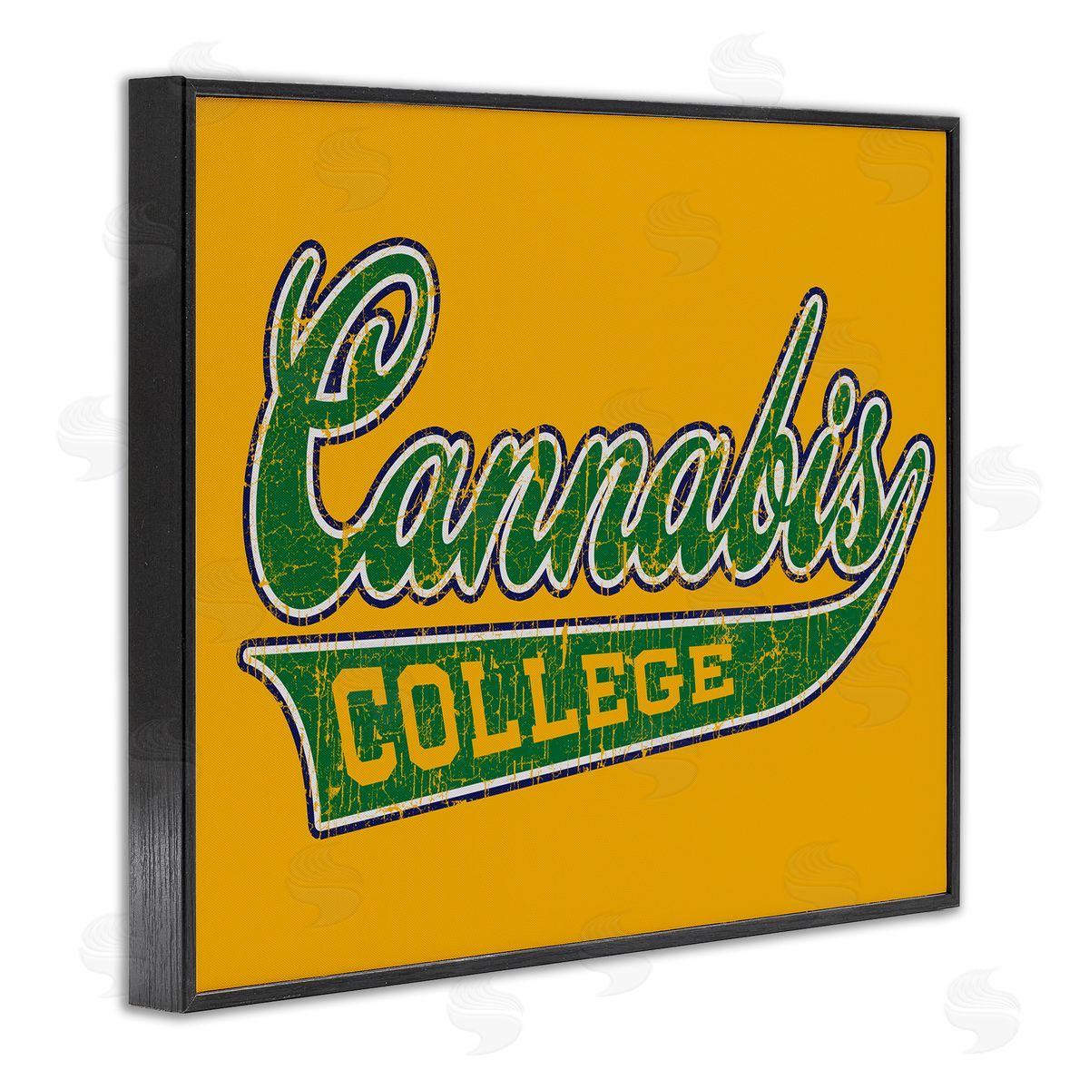 Higher Learning/Life Is High Cannabis College Varsity Black Framed Giclee Wall Art Print