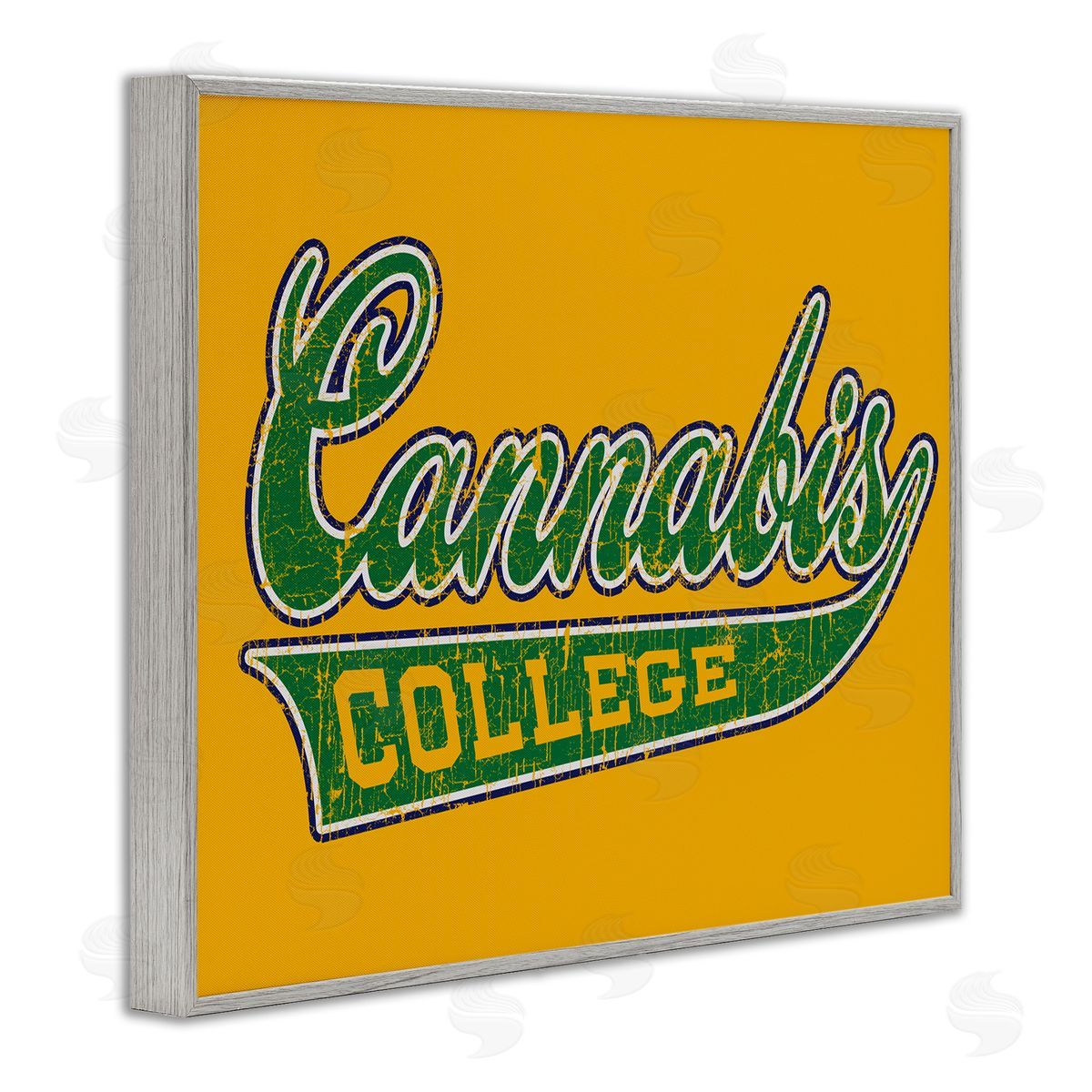 Higher Learning/Life Is High Cannabis College Varsity Gray Framed Giclee Wall Art Print
