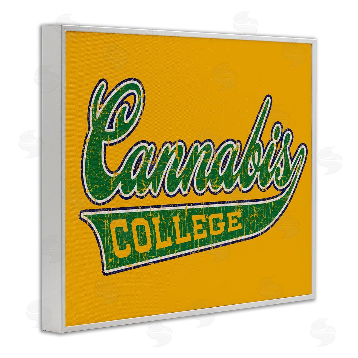 Higher Learning/Life Is High Cannabis College Varsity White Framed Giclee Wall Art Print