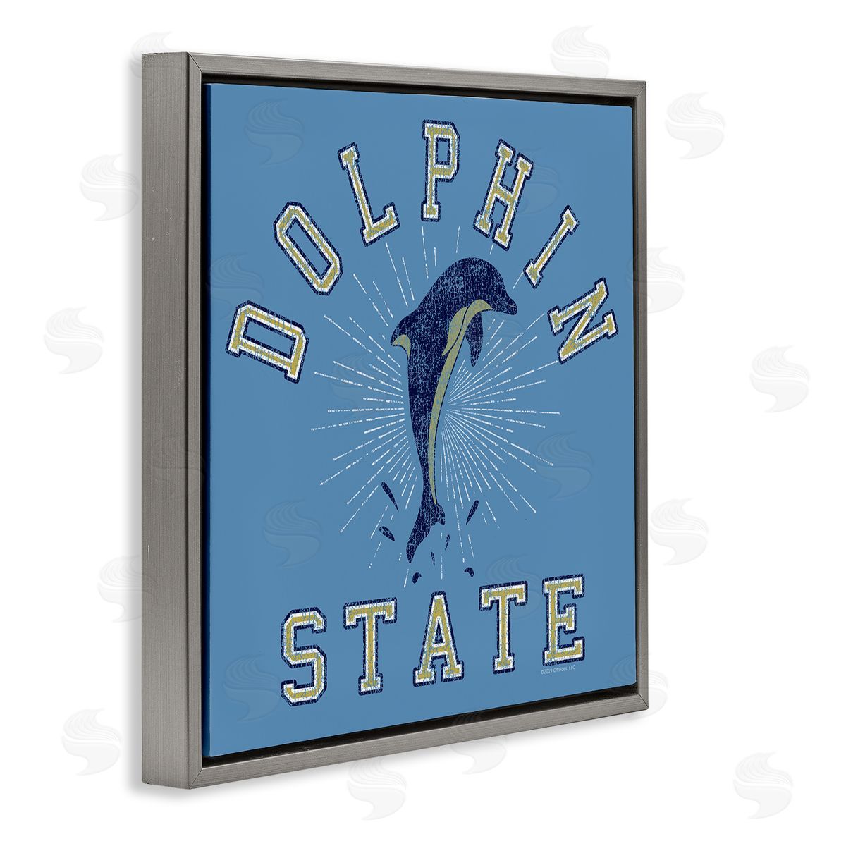 Spirit Animals/Life Is High Vintage Dolphin State Gray Floating Frame Canvas Wall Art Print