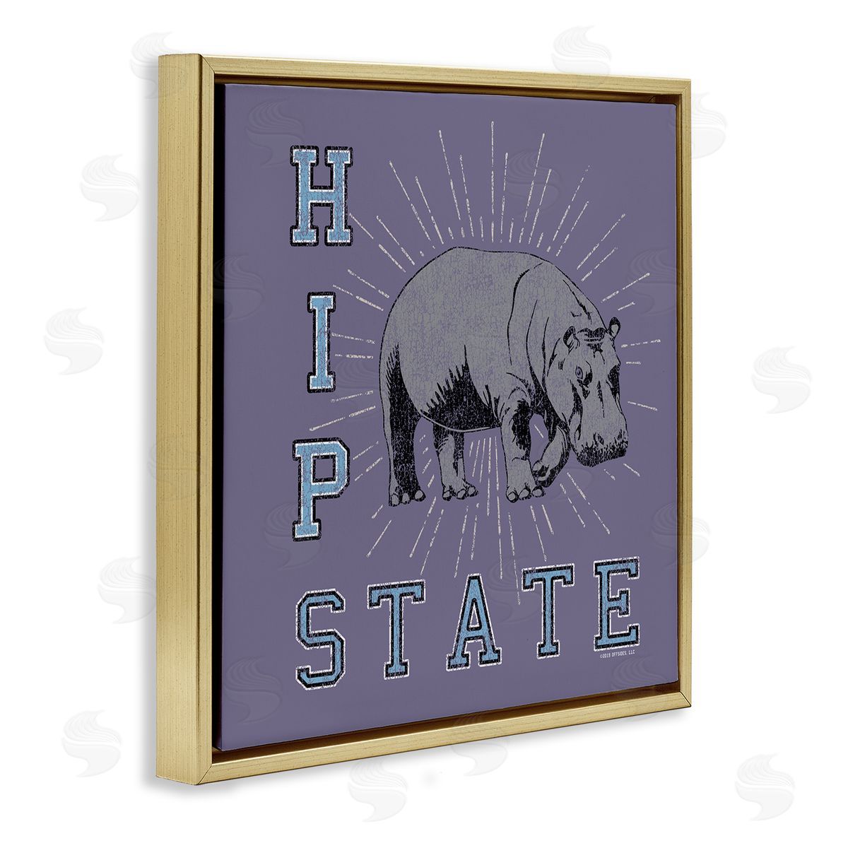 Spirit Animals/Life Is High Vintage Hippo State Gold Floating Frame Canvas Wall Art Print