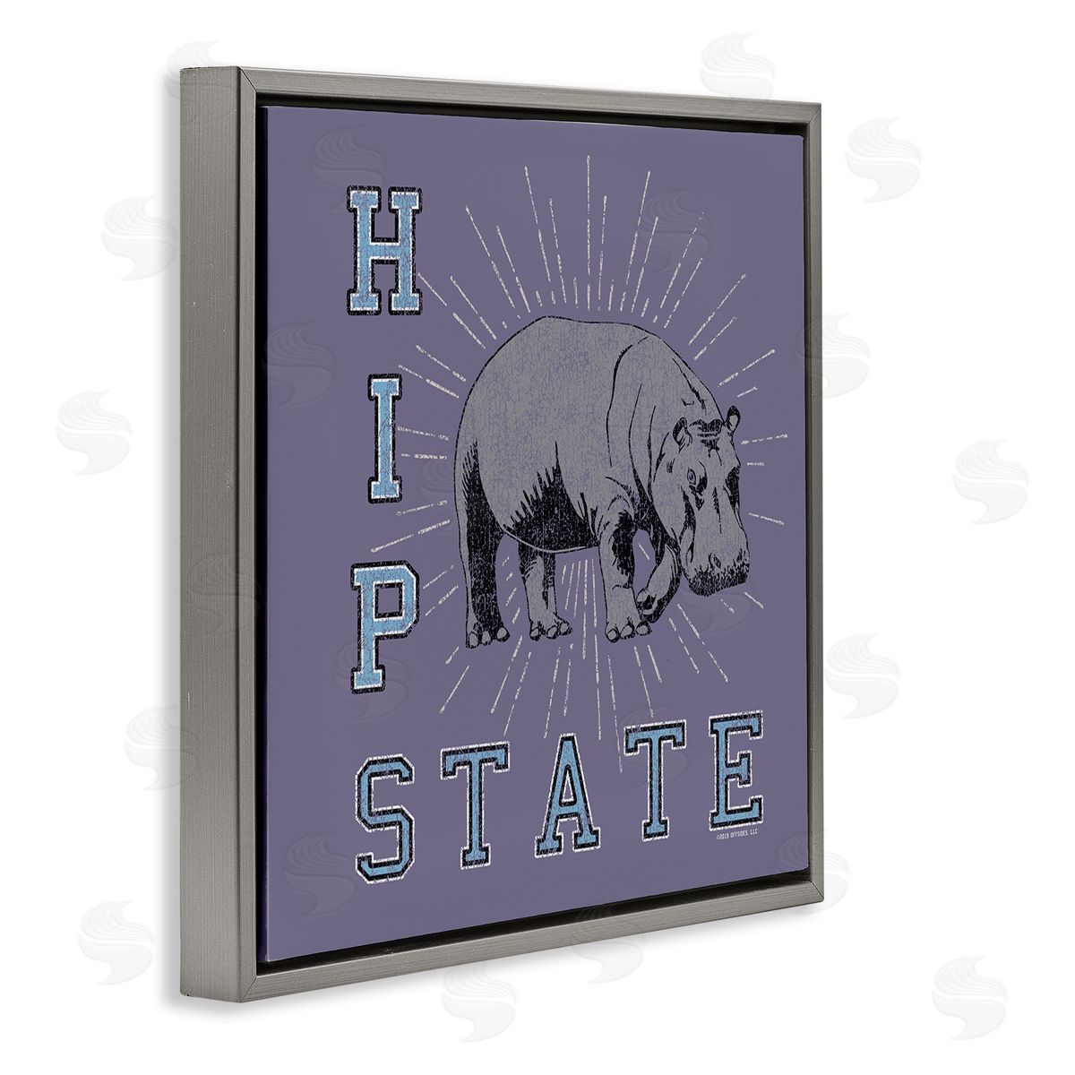Spirit Animals/Life Is High Vintage Hippo State Gray Floating Frame Canvas Wall Art Print